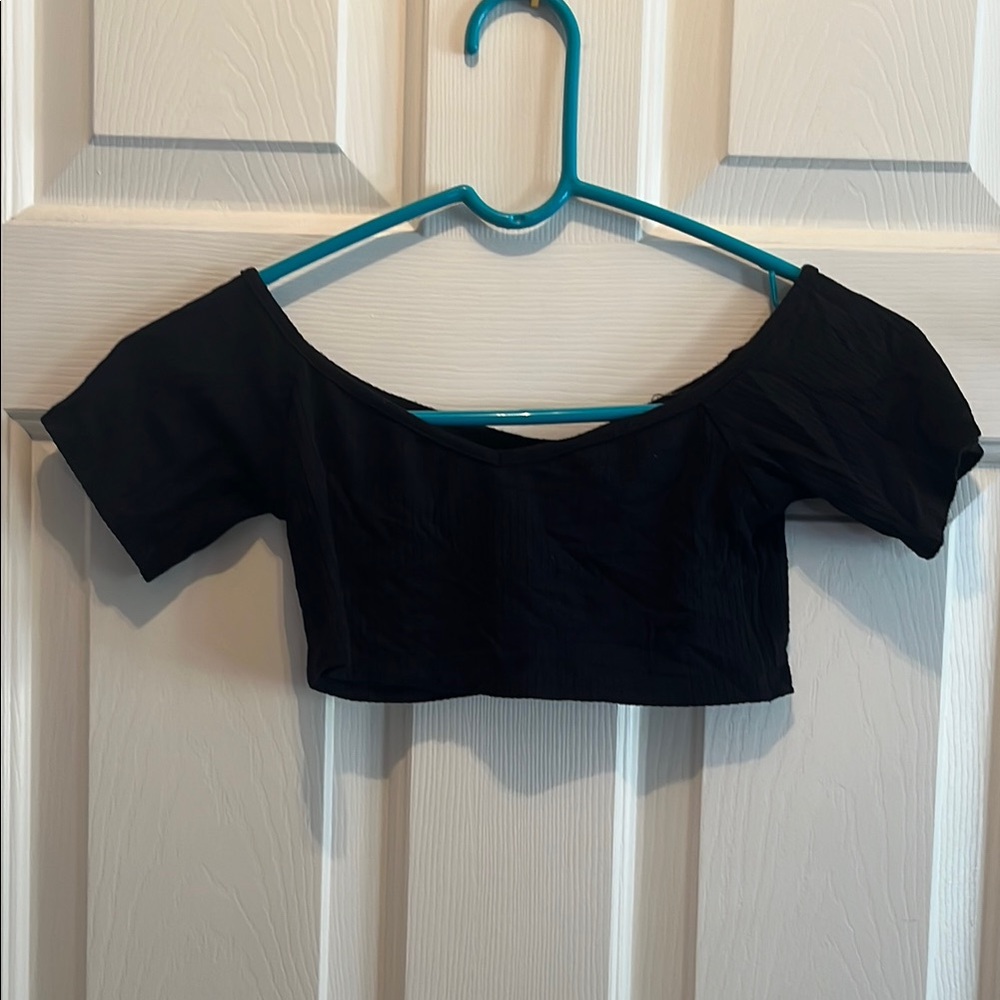 Emma & Sam Black Off-Shoulder Crop Top